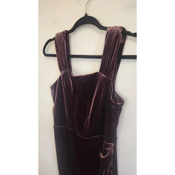 Cache Velvet Plum Purple Cocktail Midi Dress Side Ruched Size‎ 8 NWT - Picture 3 of 11